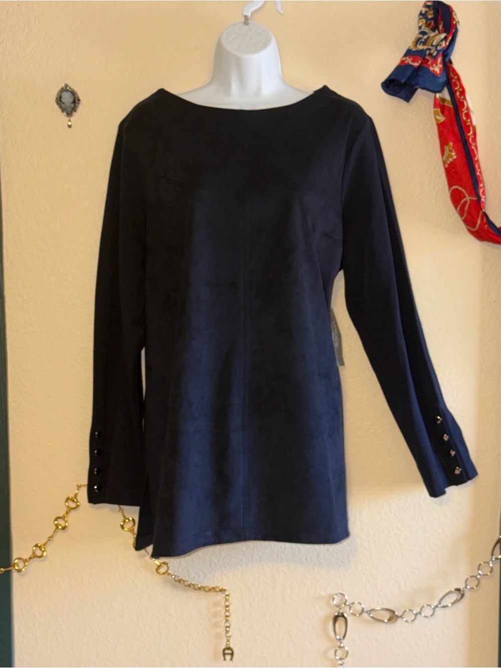 Chico's Classic Navy Pointe Faux Leather Suede Tunic Top 3 16 XL New Plus Size